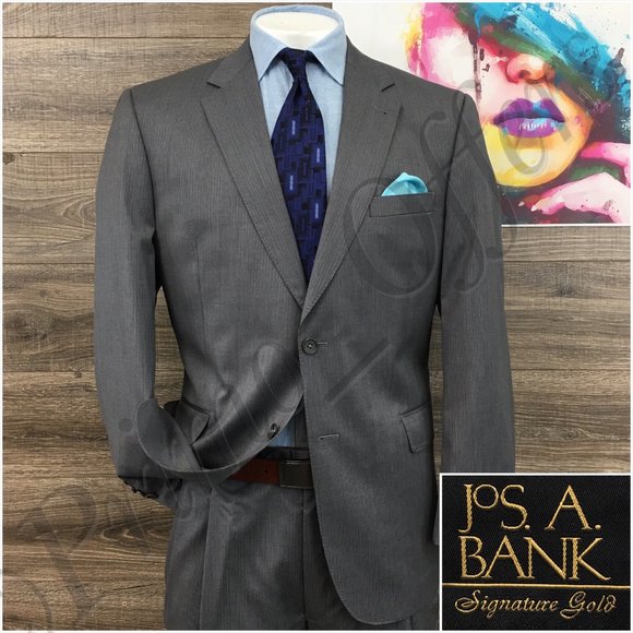 Jos A Bank Mens Suit 2 Piece Set Size 44R Jacket Blazer Pants Wool Two Button‎ - Picture 1 of 16